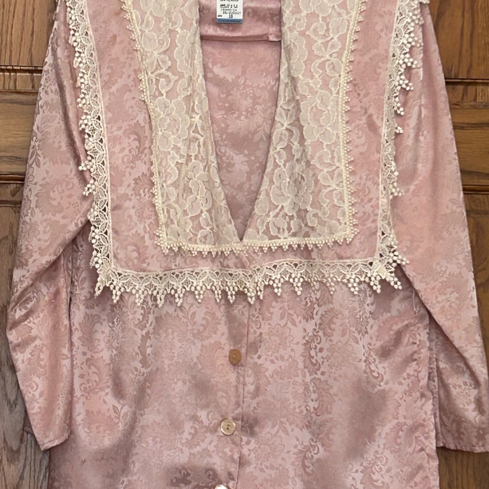 Pink Lace-Trimmed Blouse